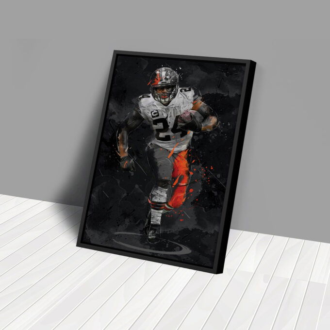 Nick Chubb Art Cleveland Browns NFL Canvas Wall Art Home Decor Framed Poster Man Cave Gift