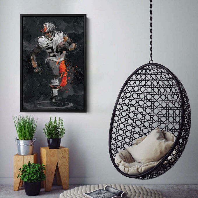 Nick Chubb Art Cleveland Browns NFL Canvas Wall Art Home Decor Framed Poster Man Cave Gift