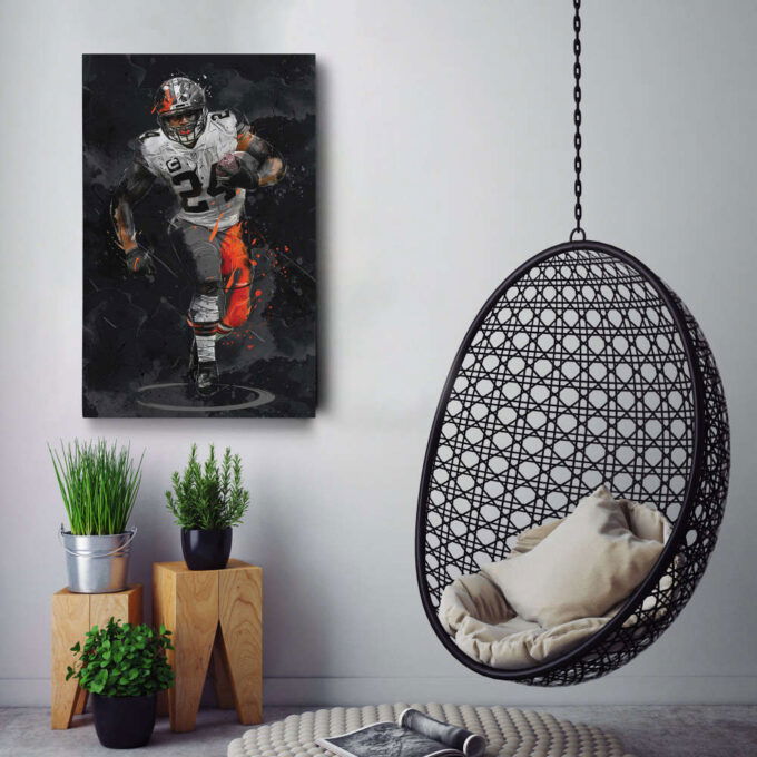 Nick Chubb Art Cleveland Browns NFL Canvas Wall Art Home Decor Framed Poster Man Cave Gift