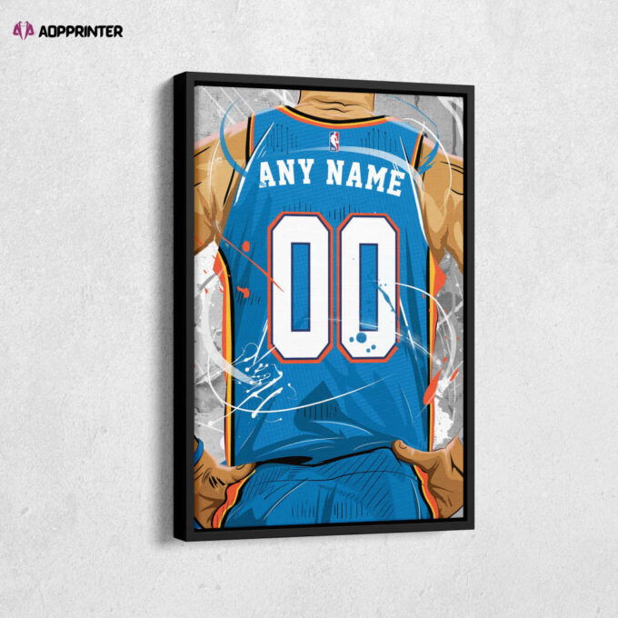 Oklahoma City Jersey NBA Personalized Jersey Custom Name and Number Canvas Wall Art  Print Home Decor Framed Poster Man Cave Gift