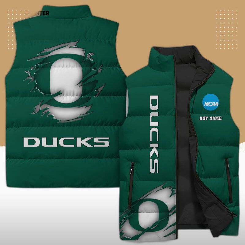 Oregon Ducks NCAA Sleeveless Puffer Jacket Custom For Fans Gifts Oregon Ducks NCAA Sleeveless Puffer Jacket Custom For Fans Gifts