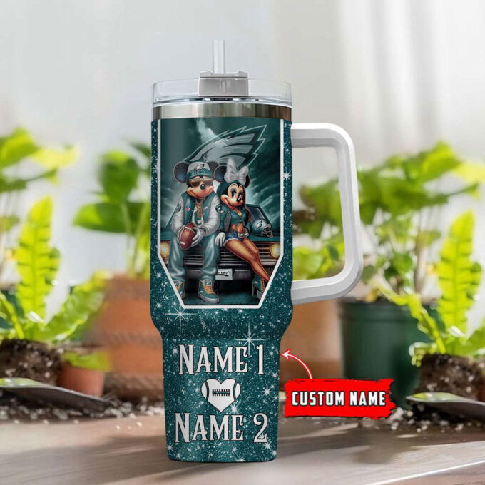 Philadelphia Eagles NFL Mickey And Minnie Couple 40oz Stanley Tumbler Custom Name