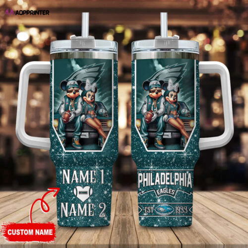 Cart 3 Philadelphia Eagles NFL Mickey And Minnie Couple 40oz Stanley Tumbler Custom Name