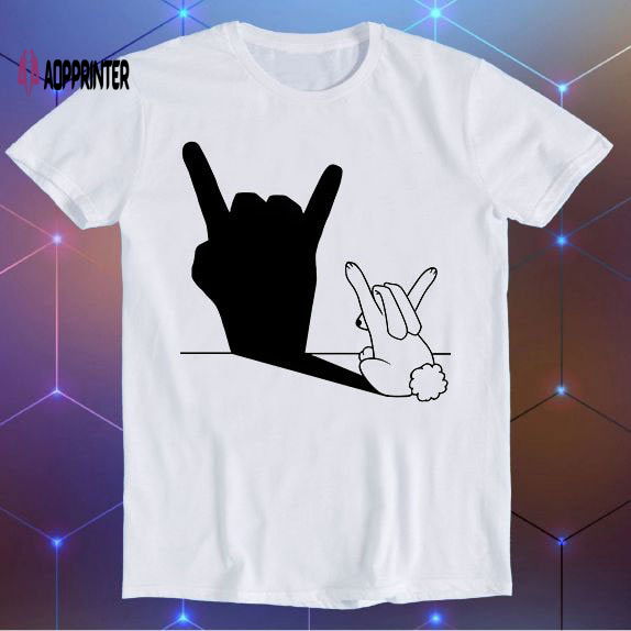 Rabbit Rock and Roll Hand Shadow Parody Meme Movie Music Cool Funny Gift T Shirt E854 Rabbit Rock and Roll Hand Shadow Parody Meme Movie Music Cool Funny Gift T Shirt E854