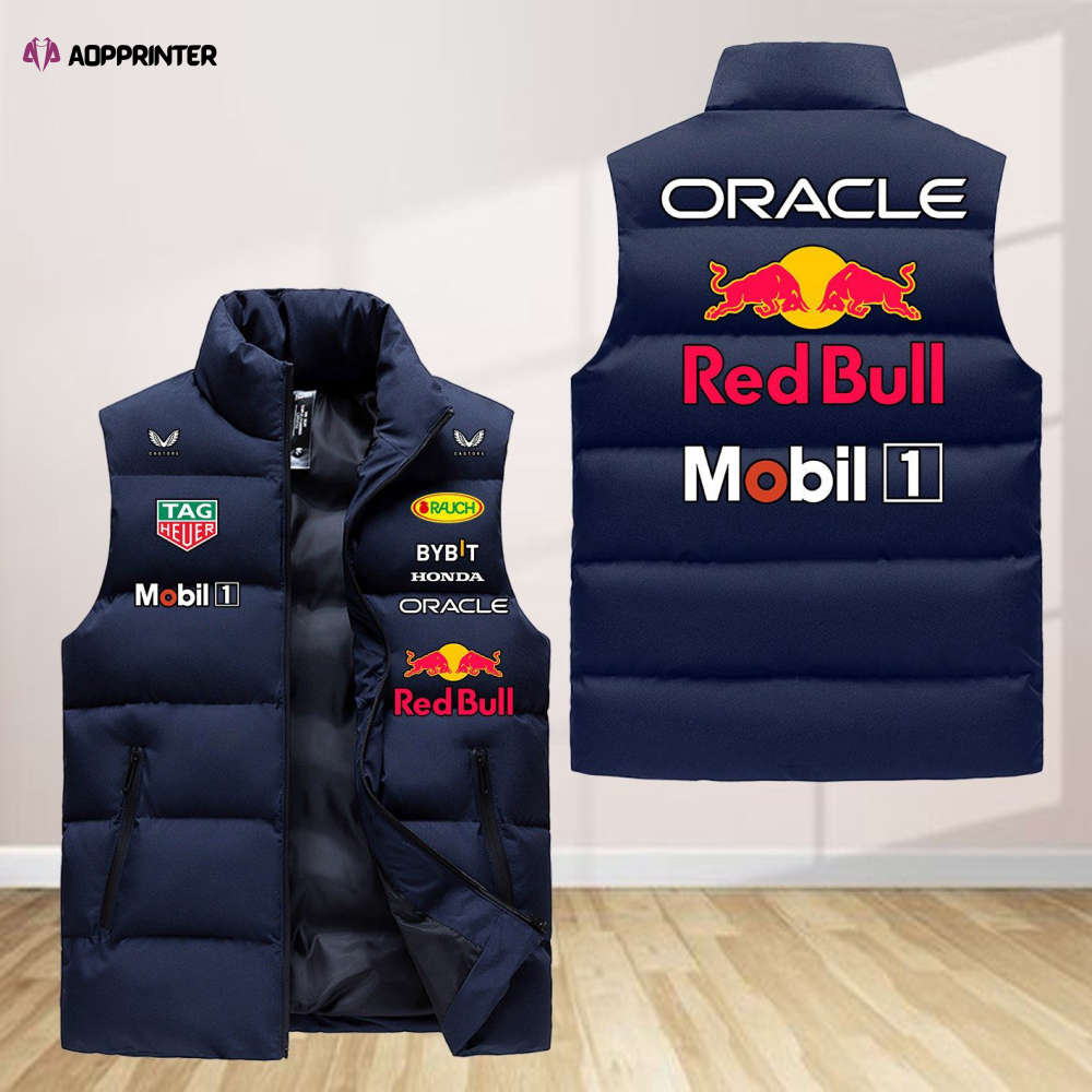 Red Bull Racing Sleeveless Puffer Jacket Custom For Fans Gifts Red Bull Racing Sleeveless Puffer Jacket Custom For Fans Gifts