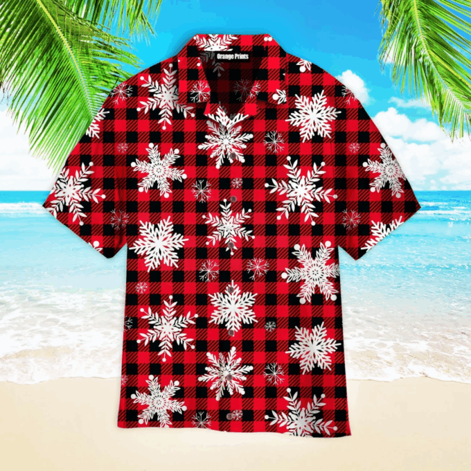 Retro Xmas Snowflakes On Buffalo Plaid Pattern Hawaiian Shirt | For Men & Women | WT7235
