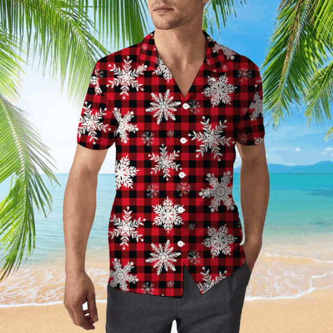 Retro Xmas Snowflakes On Buffalo Plaid Pattern Hawaiian Shirt | For Men & Women | WT7235