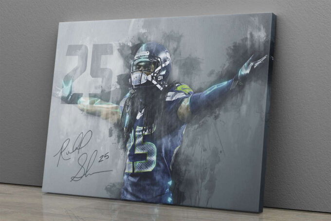 Richard Sherman Signed Poster Seattle Seahawks Canvas Unique Design Wall Art Print Hand Made Ready to Hang Custom Design