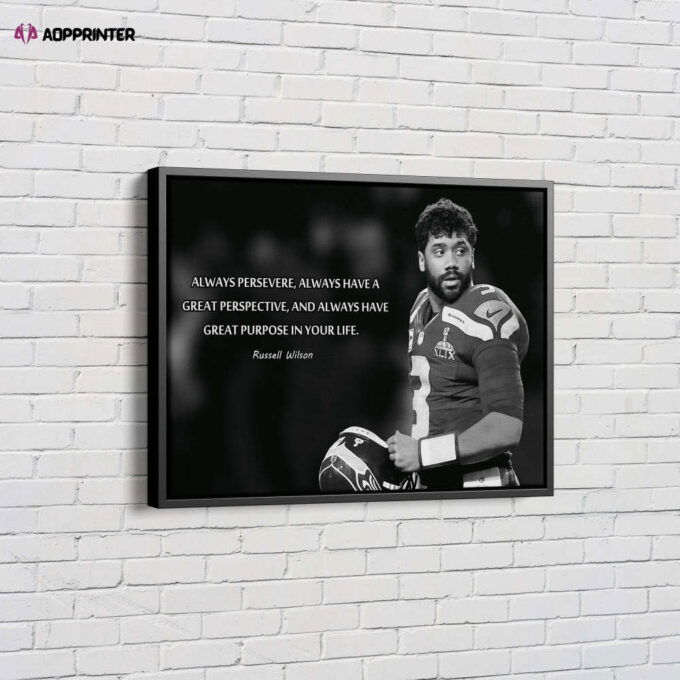 Russell Wilson Quote Poster Black and White Seattle Seahawks Canvas Unique Design Wall Art Print Hand Made Ready to Hang Custom Design