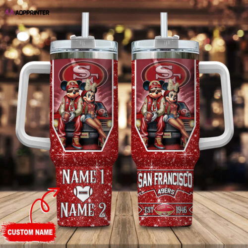 Cart 2 San Francisco 49ers NFL Mickey And Minnie Couple 40oz Stanley Tumbler Custom Name