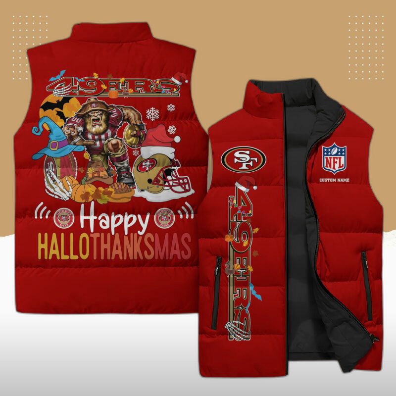 San Francisco 49ers NFL Sleeveless Puffer Jacket Custom For Fans Gifts San Francisco 49ers NFL Sleeveless Puffer Jacket Custom For Fans Gifts