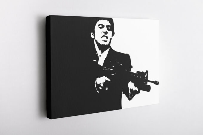 Scarface Black and Whie Poster Tony Montana Illustration Canvas Unique Design Wall Art Print Hand Made Ready to Hang Custom Design