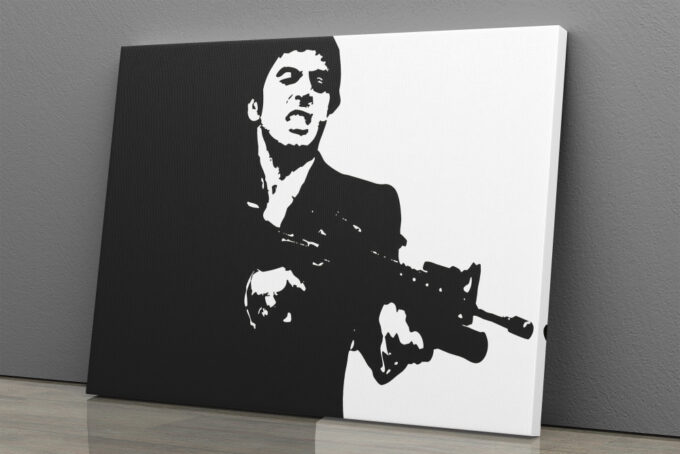 Scarface Black and Whie Poster Tony Montana Illustration Canvas Unique Design Wall Art Print Hand Made Ready to Hang Custom Design