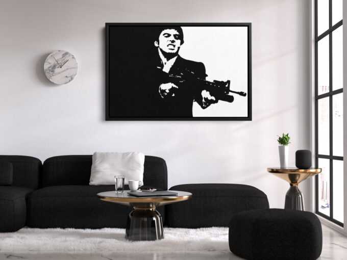 Scarface Black and Whie Poster Tony Montana Illustration Canvas Unique Design Wall Art Print Hand Made Ready to Hang Custom Design