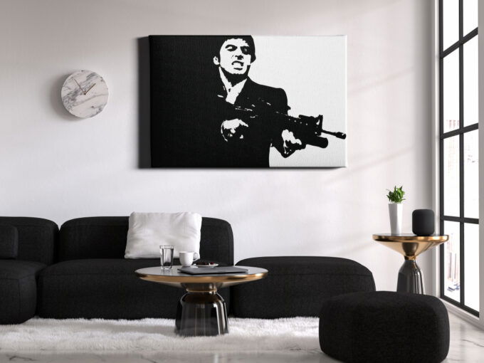 Scarface Black and Whie Poster Tony Montana Illustration Canvas Unique Design Wall Art Print Hand Made Ready to Hang Custom Design