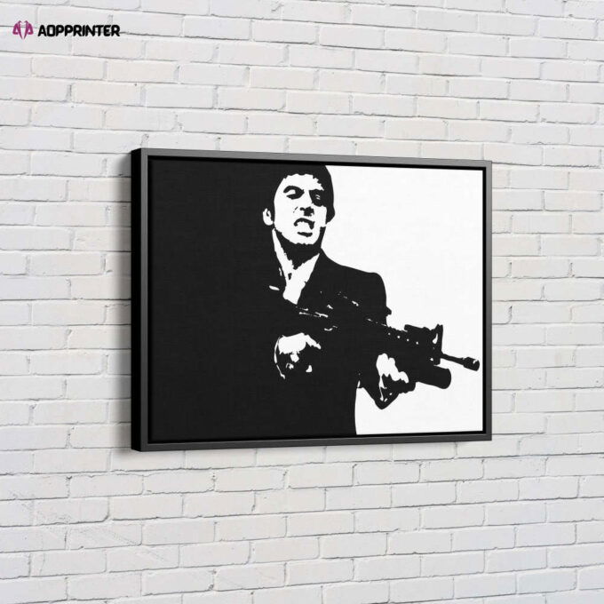 Scarface Black and Whie Poster Tony Montana Illustration Canvas Unique Design Wall Art Print Hand Made Ready to Hang Custom Design