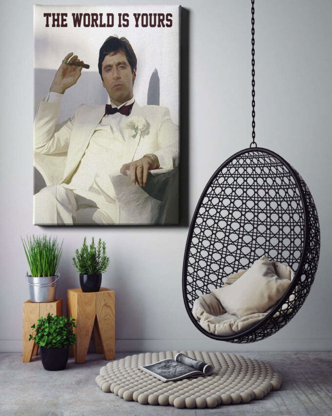 Scarface The World is Yours Poster Tony Montana Movie Canvas Unique Design Wall Art Print Hand Made Ready to Hang Custom Design