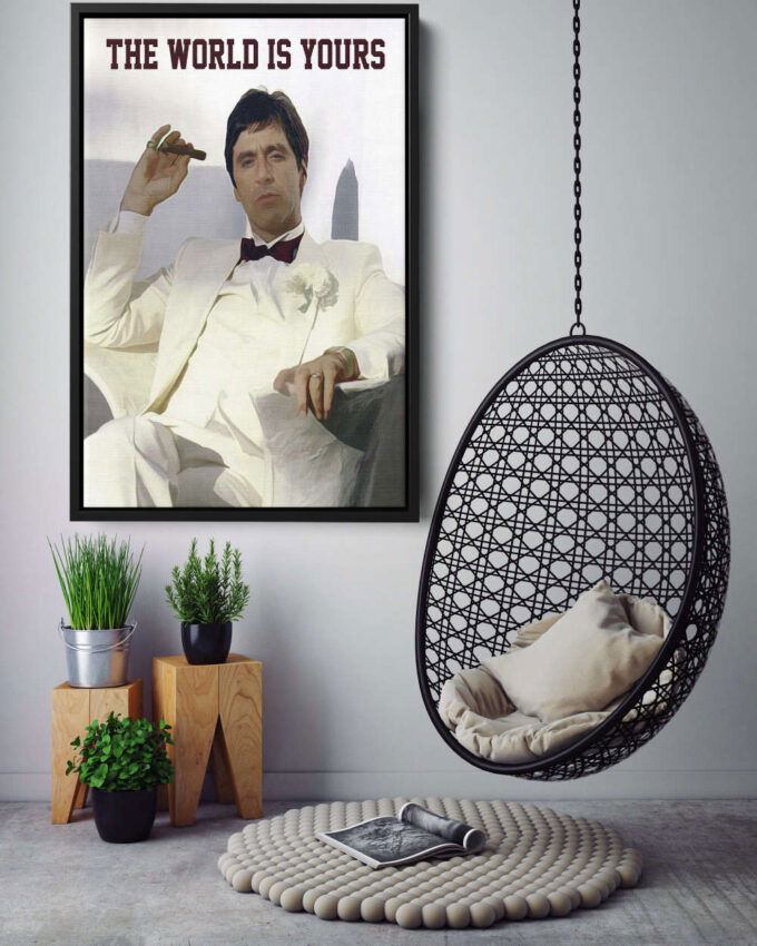 Scarface The World is Yours Poster Tony Montana Movie Canvas Unique Design Wall Art Print Hand Made Ready to Hang Custom Design