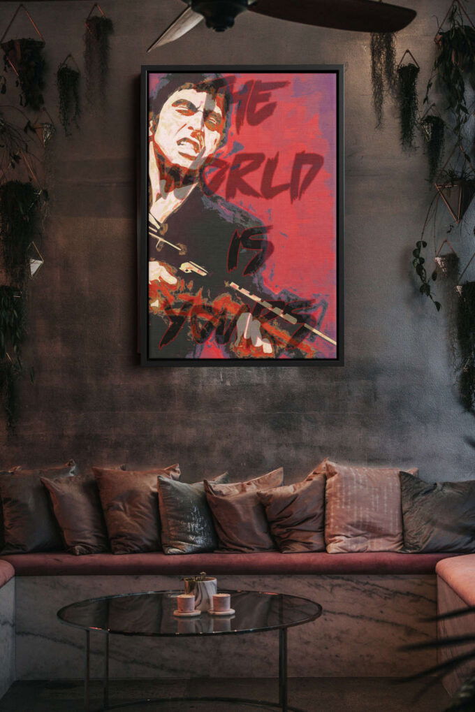 Scarface The World is Yours Poster Tony Montana Movie Canvas Unique Design Wall Art Print Hand Made Ready to Hang Custom Design
