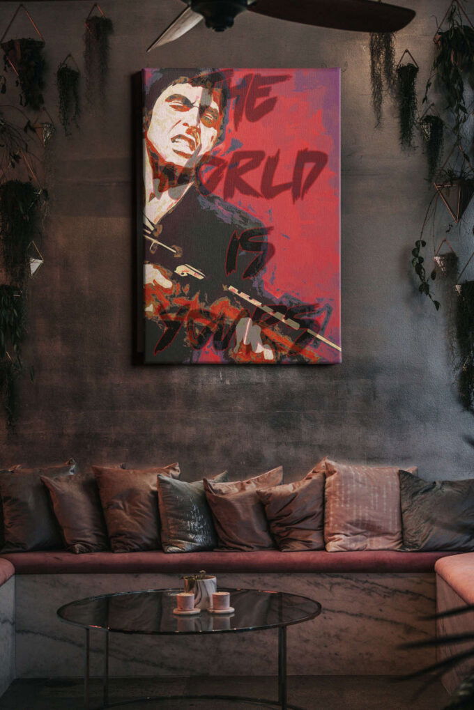 Scarface The World is Yours Poster Tony Montana Movie Canvas Unique Design Wall Art Print Hand Made Ready to Hang Custom Design