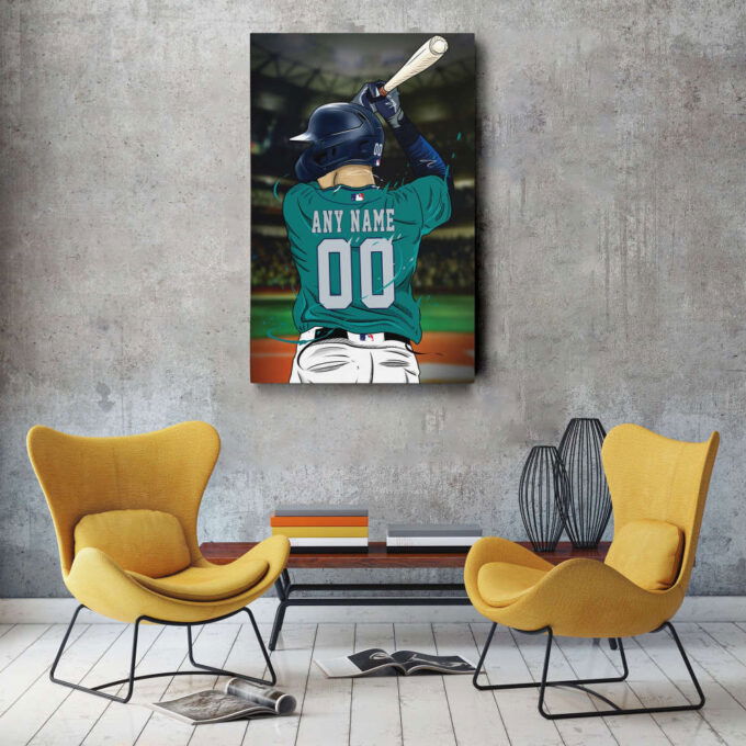 Seattle Mariners Jersey MLB Personalized Jersey Custom Name and Number Canvas Wall Art Print Home Decor Framed Poster Man Cave Gift