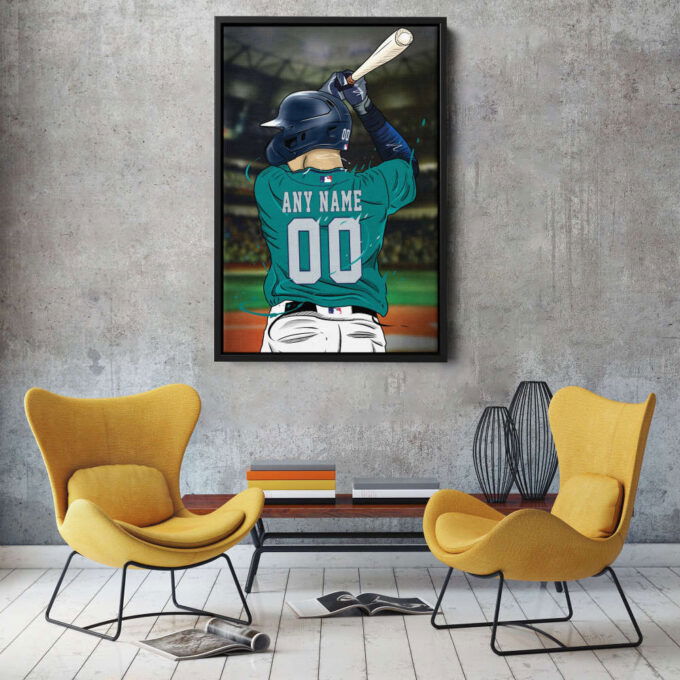 Seattle Mariners Jersey MLB Personalized Jersey Custom Name and Number Canvas Wall Art Print Home Decor Framed Poster Man Cave Gift