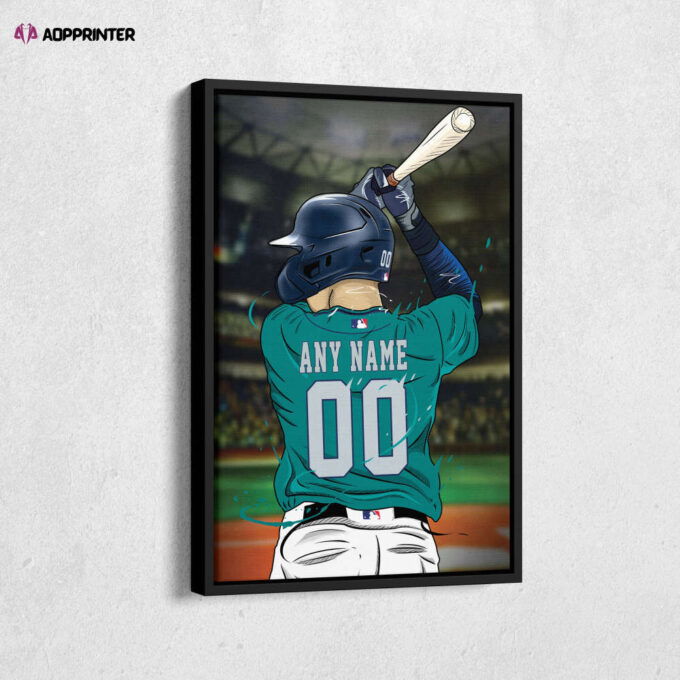 Seattle Mariners Jersey MLB Personalized Jersey Custom Name and Number Canvas Wall Art Print Home Decor Framed Poster Man Cave Gift