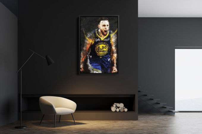 Stephen Curry Poster Painting Golden State Warriors Canvas Unique Design Wall Art Print Hand Made Ready to Hang Custom Design