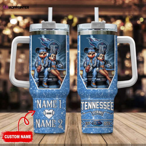 Cart 6 Tennessee Titans NFL Mickey And Minnie Couple 40oz Stanley Tumbler Custom Name