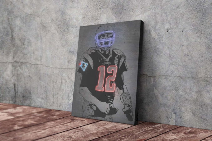 Tom Brady Neon Effect New England Patriots Canvas Unique Design Wall Art Print Hand Made Ready to Hang Custom Design