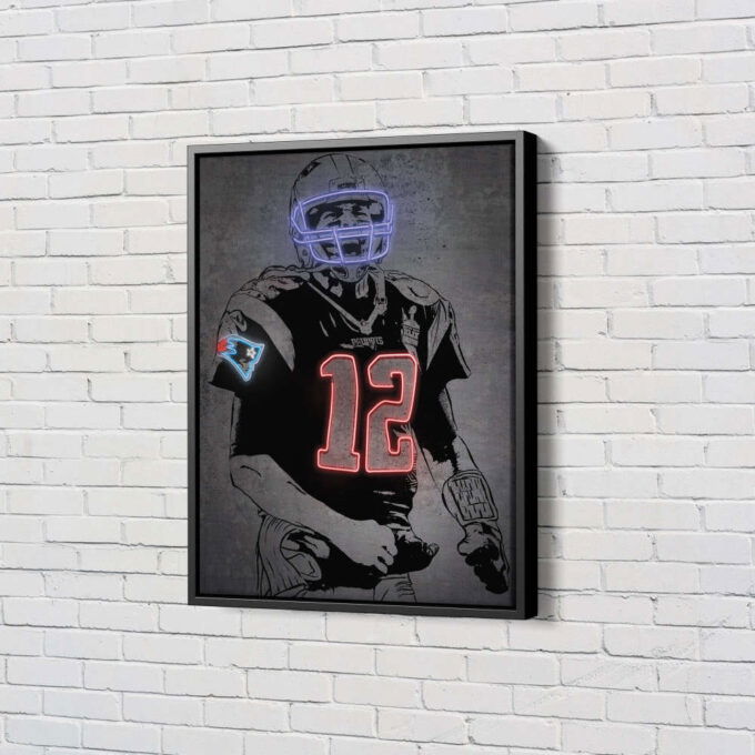 Tom Brady Neon Effect New England Patriots Canvas Unique Design Wall Art Print Hand Made Ready to Hang Custom Design