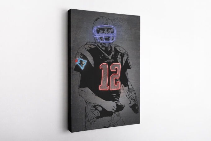 Tom Brady Neon Effect New England Patriots Canvas Unique Design Wall Art Print Hand Made Ready to Hang Custom Design