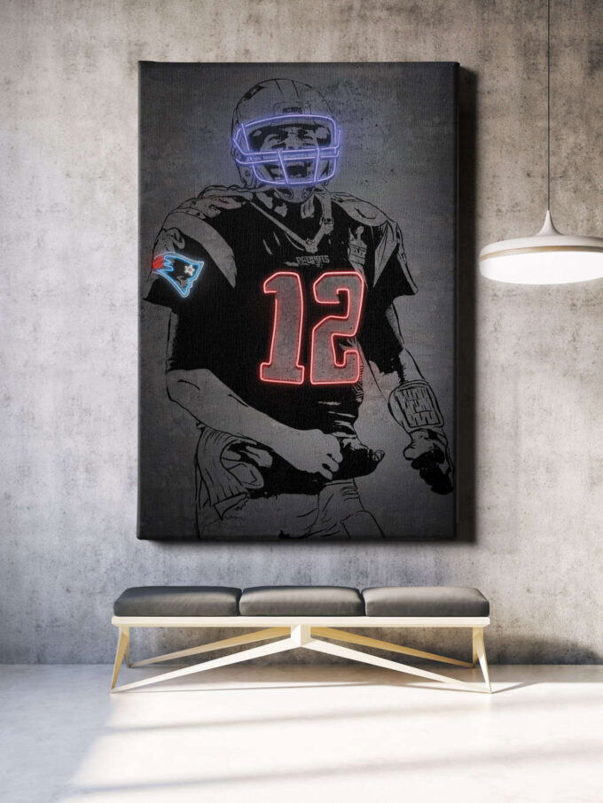 Tom Brady Neon Effect New England Patriots Canvas Unique Design Wall Art Print Hand Made Ready to Hang Custom Design