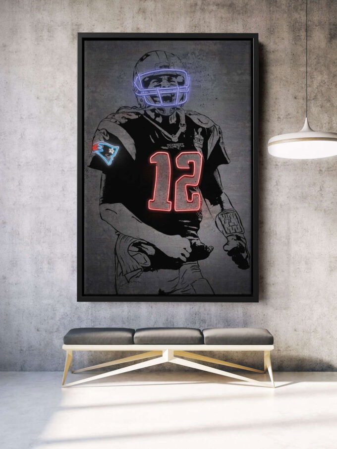 Tom Brady Neon Effect New England Patriots Canvas Unique Design Wall Art Print Hand Made Ready to Hang Custom Design