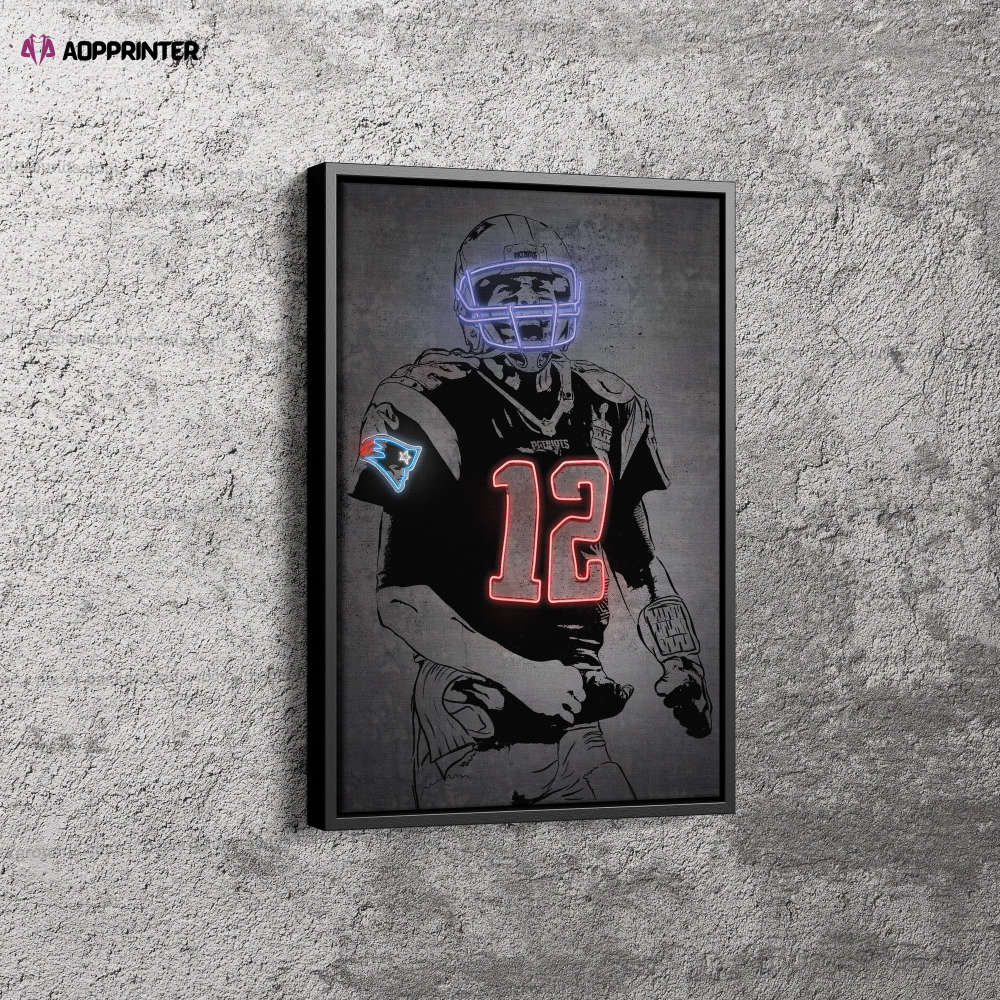 Tom Brady Neon Effect New England Patriots Canvas Unique Design Wall Art Print Hand Made Ready to Hang Custom Design Tom Brady Neon Effect New England Patriots Canvas Unique Design Wall Art Print Hand Made Ready to Hang Custom Design