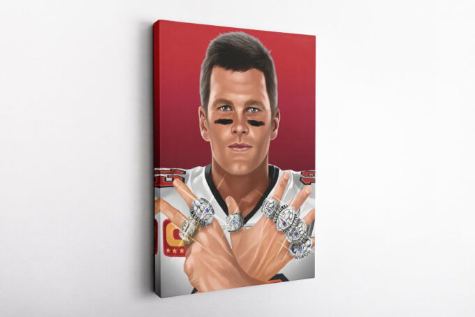 Tom Brady Rings Poster MVP Buccaneers Canvas Unique Design Wall Art Print Hand Made Ready to Hang Custom Design