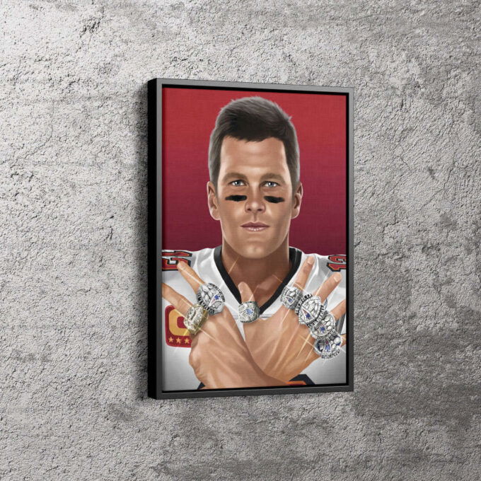 Tom Brady Rings Poster MVP Buccaneers Canvas Unique Design Wall Art Print Hand Made Ready to Hang Custom Design
