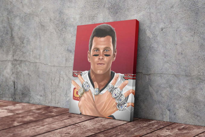 Tom Brady Rings Poster MVP Buccaneers Canvas Unique Design Wall Art Print Hand Made Ready to Hang Custom Design
