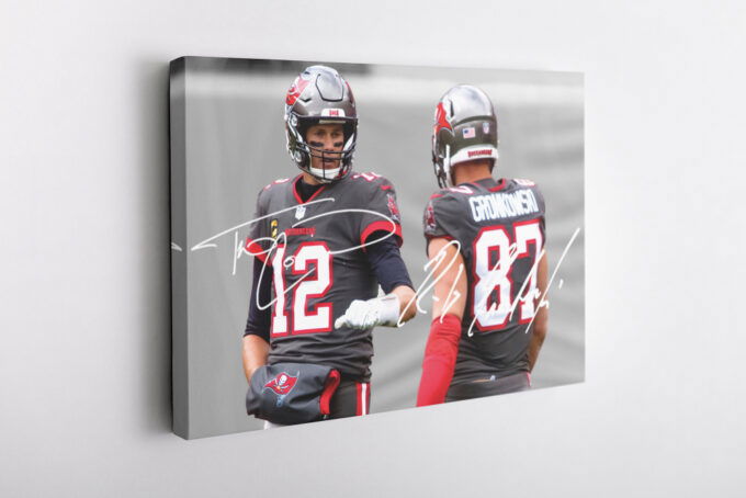 Tom Brady Rob Gronkowski Autographed Poster Tampa Bay BuccaneersCanvas Unique Design Wall Art Print Hand Made Ready to Hang Custom Design