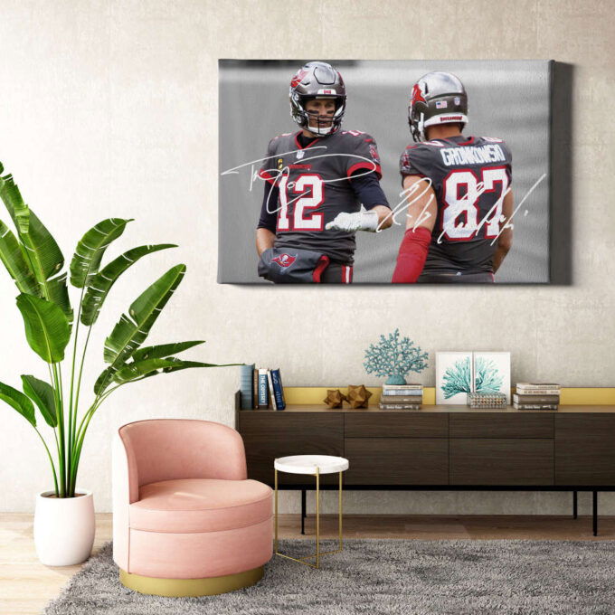 Tom Brady Rob Gronkowski Autographed Poster Tampa Bay BuccaneersCanvas Unique Design Wall Art Print Hand Made Ready to Hang Custom Design