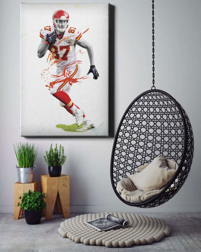 Travis Kelce Art Poster Kansas City Chiefs Canvas Unique Design Wall Art Print Hand Made Ready to Hang Custom Design