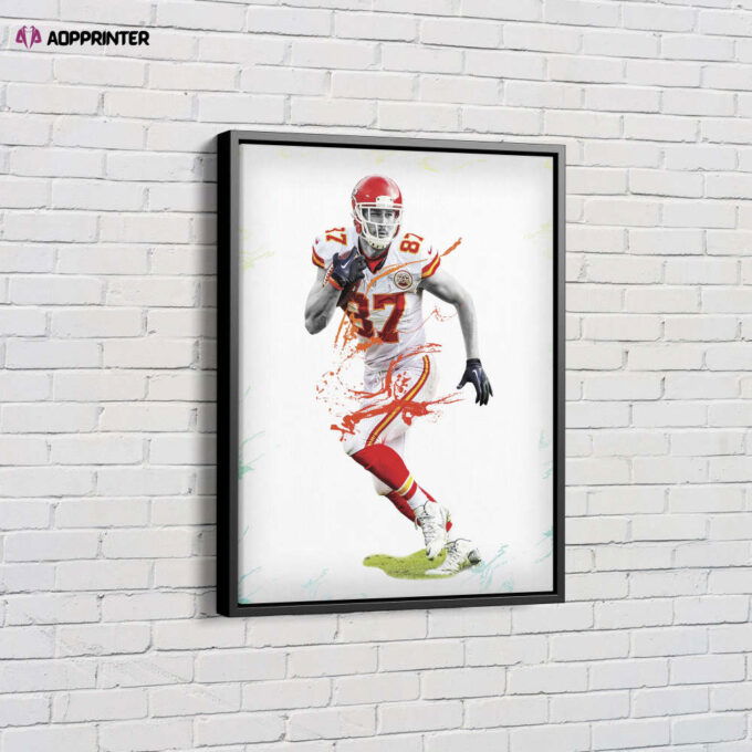 Travis Kelce Art Poster Kansas City Chiefs Canvas Unique Design Wall Art Print Hand Made Ready to Hang Custom Design