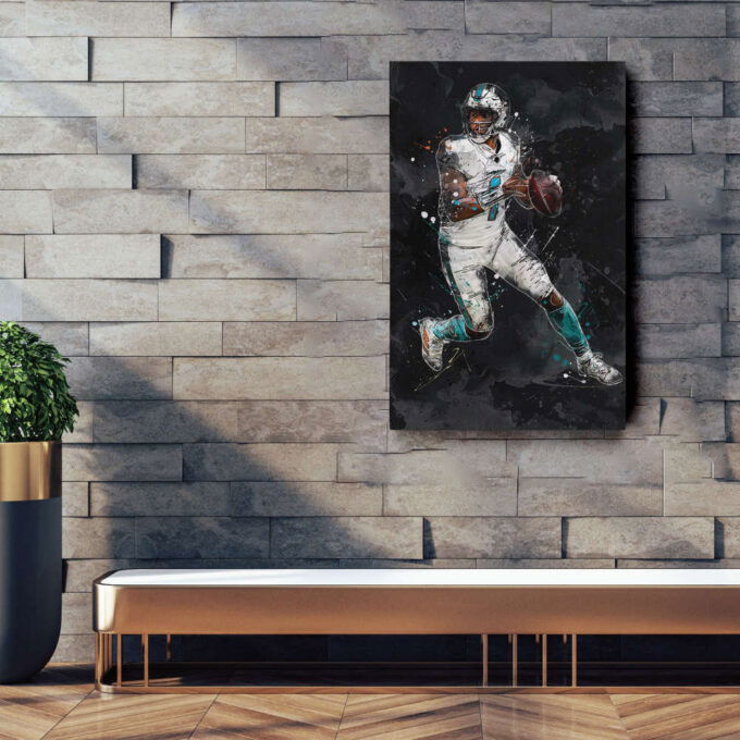 Tua Tagovailoa Art Miami Dolphins NFL Canvas Wall Art Home Decor Framed Poster Man Cave Gift