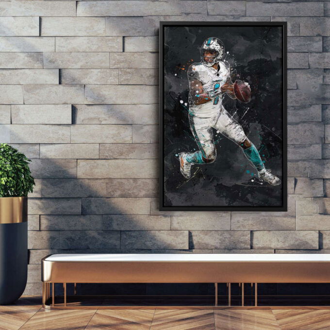 Tua Tagovailoa Art Miami Dolphins NFL Canvas Wall Art Home Decor Framed Poster Man Cave Gift
