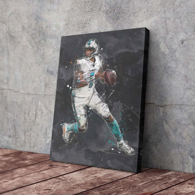 Tua Tagovailoa Art Miami Dolphins NFL Canvas Wall Art Home Decor Framed Poster Man Cave Gift