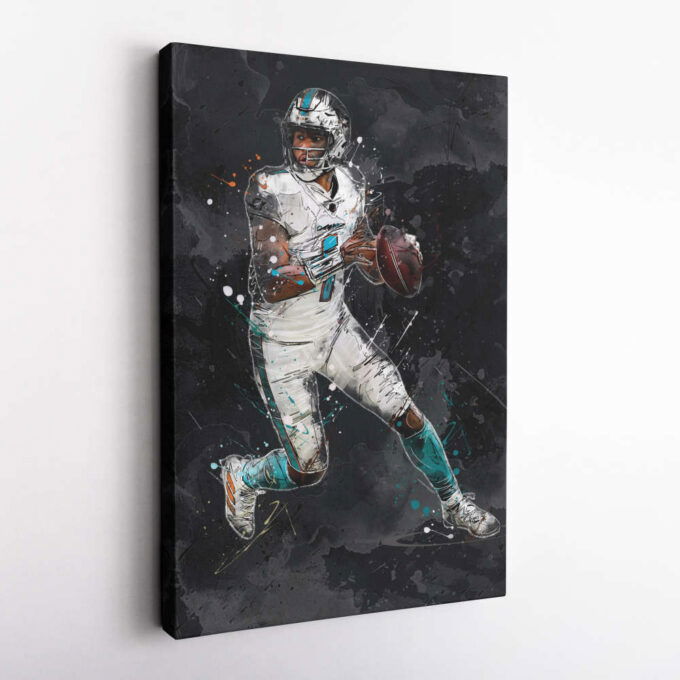 Tua Tagovailoa Art Miami Dolphins NFL Canvas Wall Art Home Decor Framed Poster Man Cave Gift