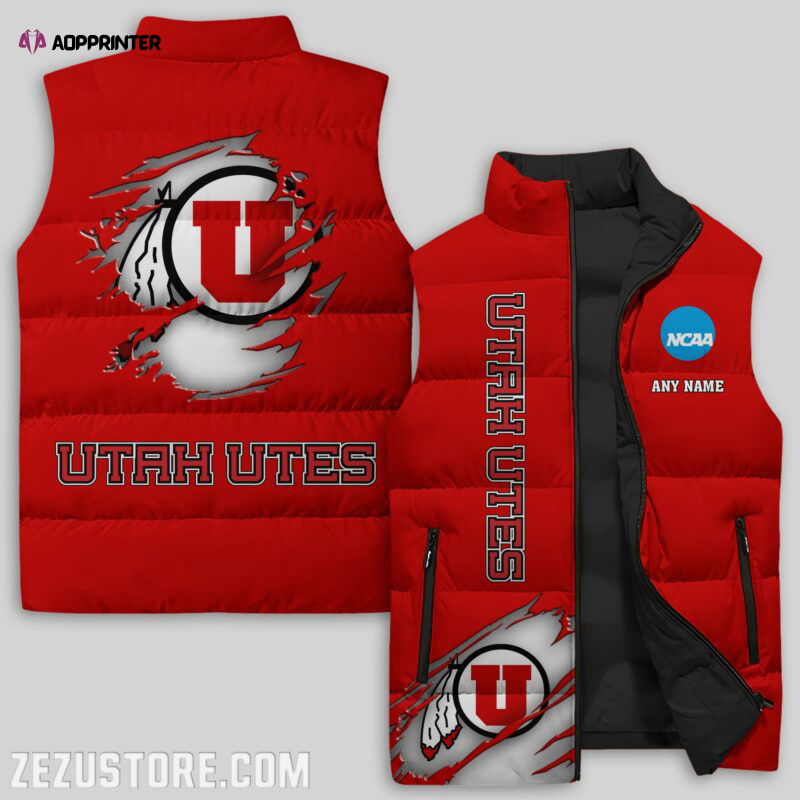 Utah Utes NCAA Sleeveless Puffer Jacket Custom For Fans Gifts Utah Utes NCAA Sleeveless Puffer Jacket Custom For Fans Gifts