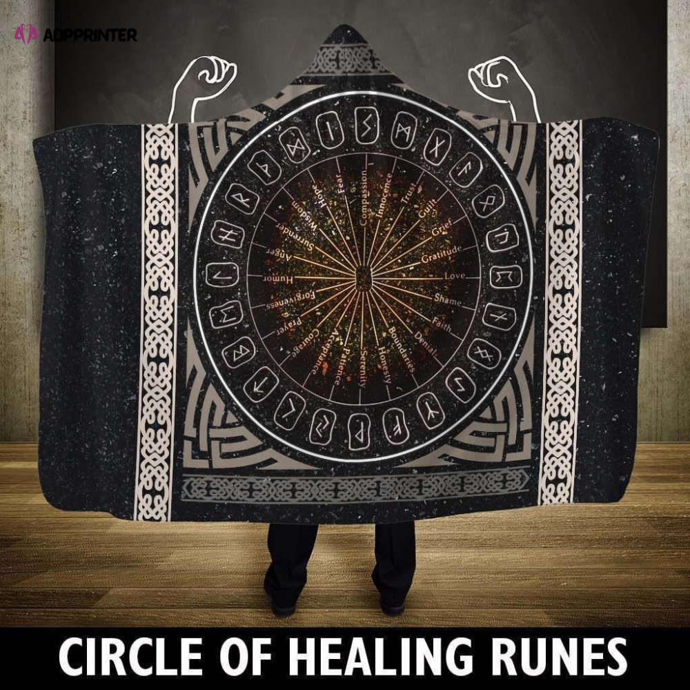 Viking Hooded Blanket – A Circle Of Healing Runes PL087 Viking Hooded Blanket – A Circle Of Healing Runes PL087