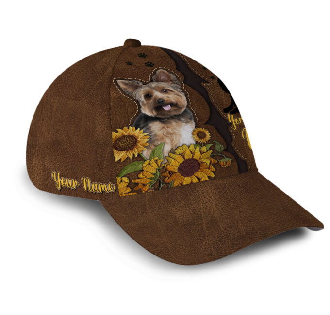 Yorkshire Dog Leather Sunflower Hat Classic Cap ATP104009Pb