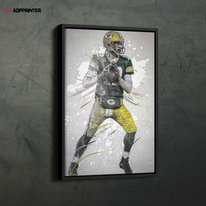 Aaron Rodgers Poster Green Bay Packers NFL Framed Wall Art Home Decor Canvas Print Artwork